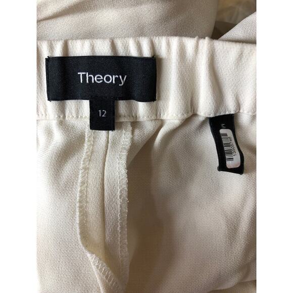 Theory Treeca Pants Crepe Pull On Mid Rise Straight Leg Ankle Trousers Rice 12 - Picture 7 of 9